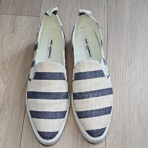 Karl Lagerfeld Navy and Cream Checkered Slip-Ons